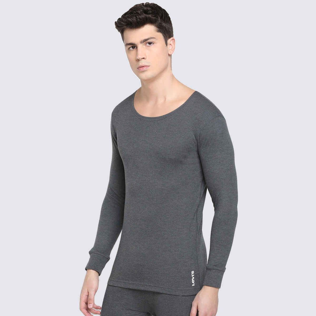 Levi's Men's Round Neck Full Sleeve Thermal Regular Fit Top (Grey)-Pack of 1-L