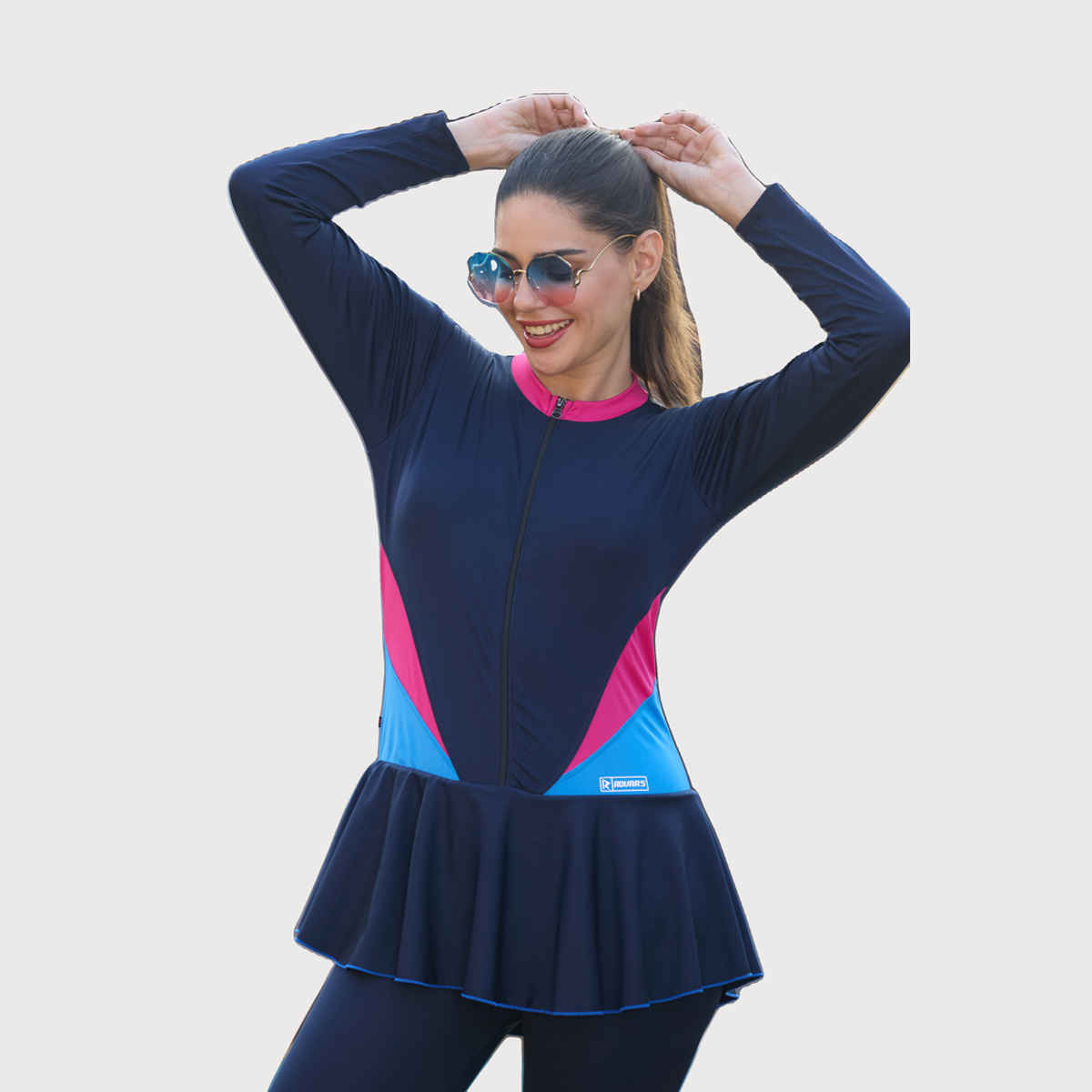 ROVARS Women's Stretchable One Piece Full Body Swim Suit with Removable Pads | Navy Blue - 2XL