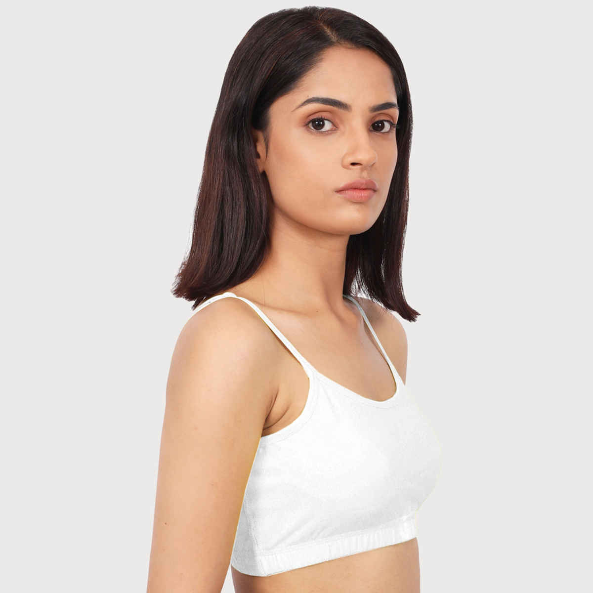 D'Chica Thin Strap Sports Bra For Women's | Double Layered Full Coverage Bra | White - M