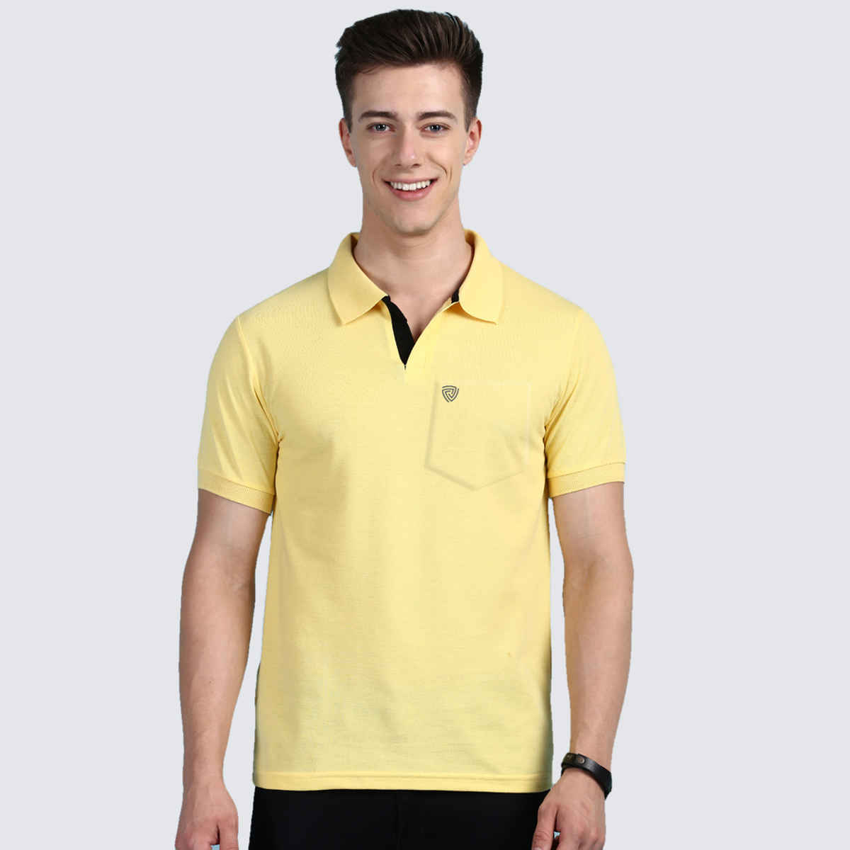 Lux Cozi Men's Solid Cotton Polo T-shirt with Pocket | Yellow - XXL