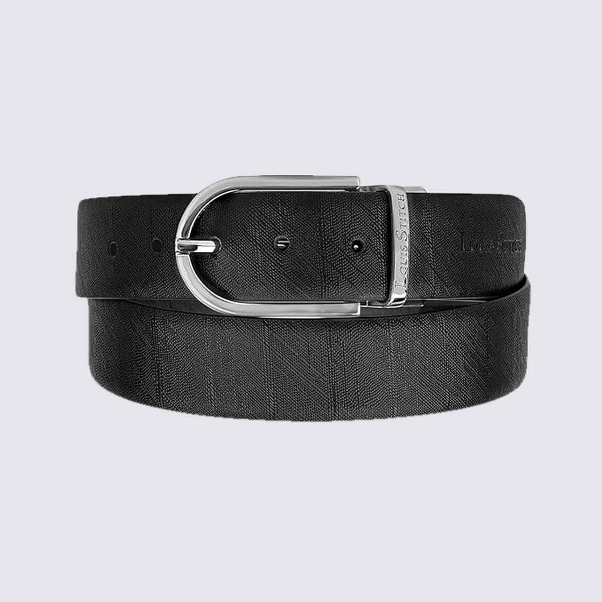 Louis Stitch Men's Solid Genuine Leather Reversible Belt | Black and Brown - 44 Inches