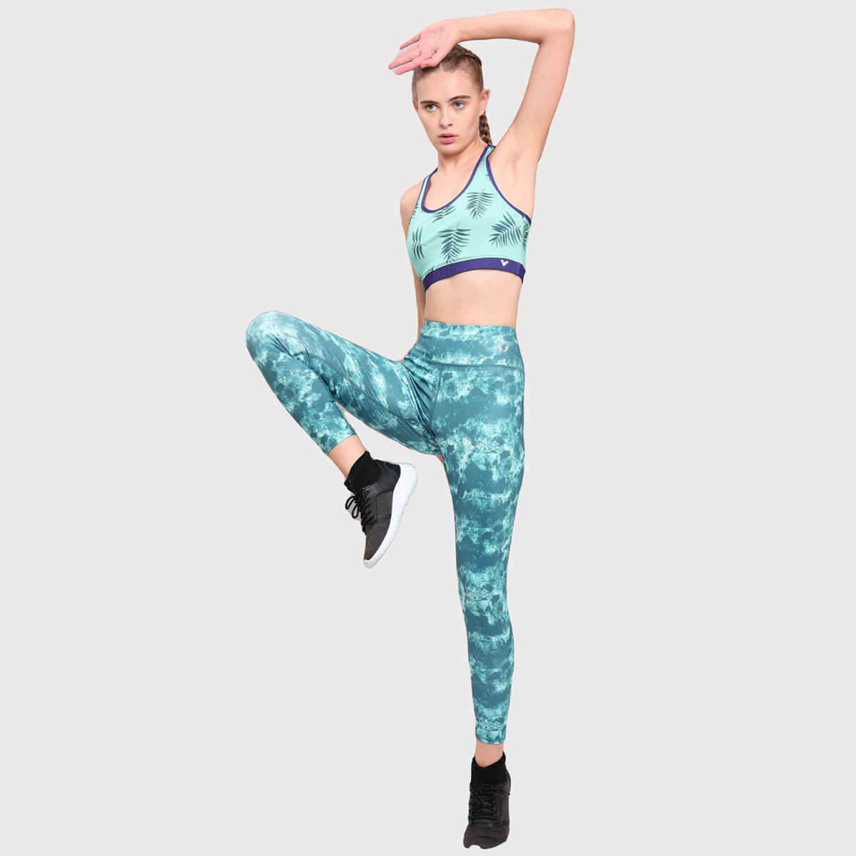 Technosport Women Printed Slim Fit Sports Tights With Elasto Plus | Shady Spume - Xxl