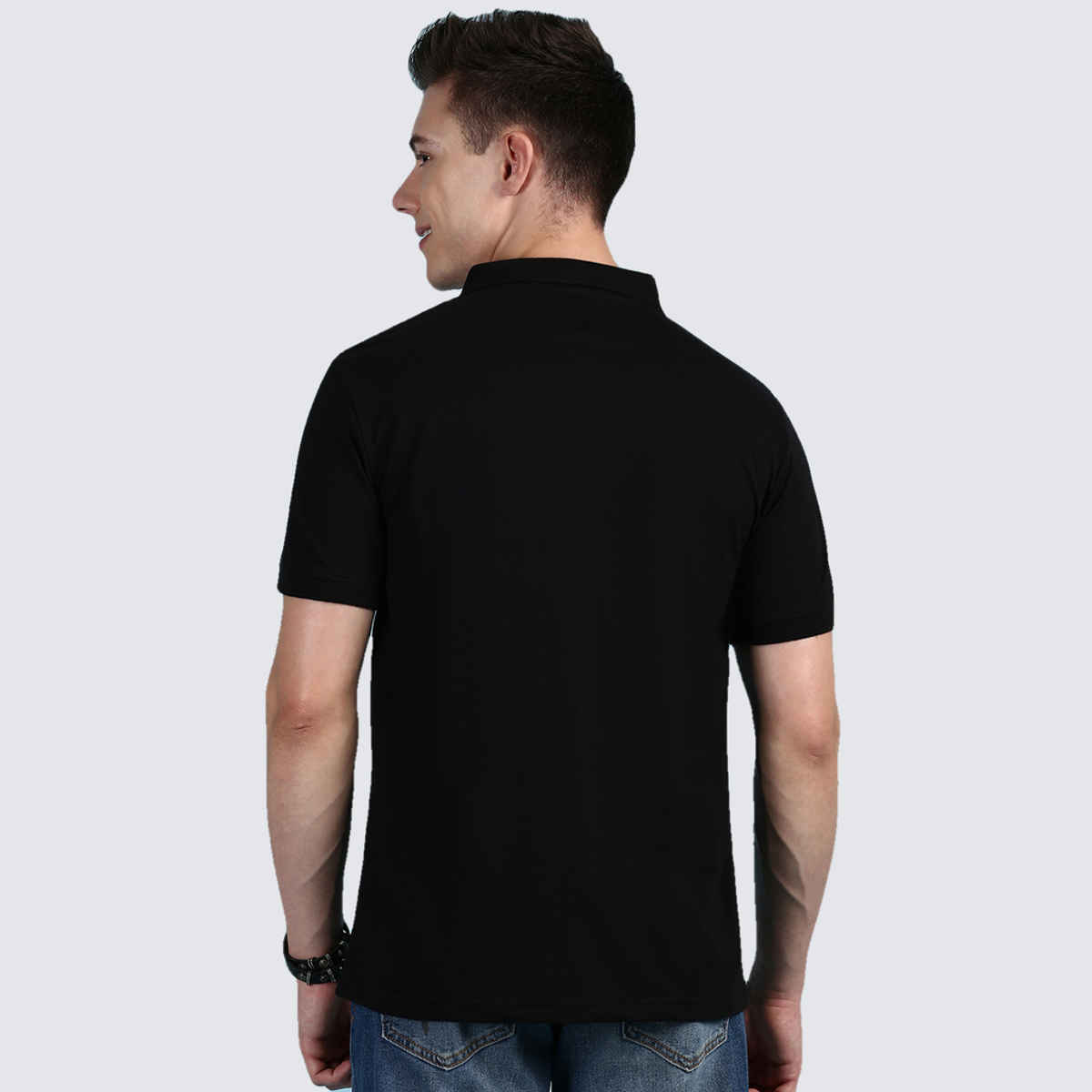 Lux Cozi Men's Solid Cotton Polo T-shirt with Pocket | Black - XXL