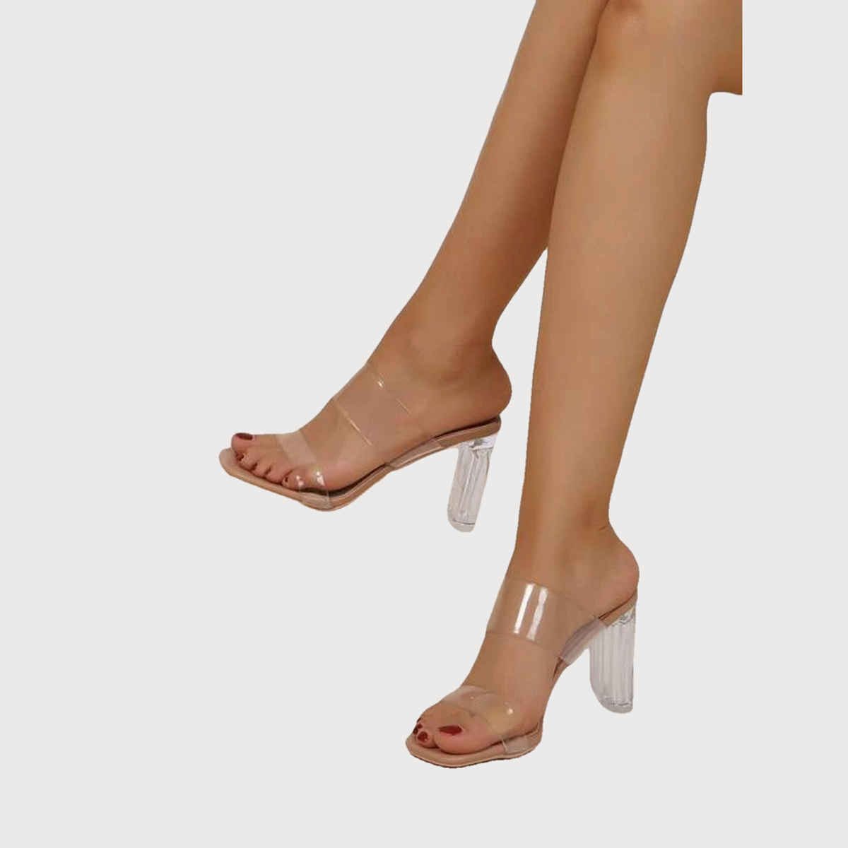 Shoetopia Stylish Trasparent Detailed Beige Block Heels For Women | UK 5