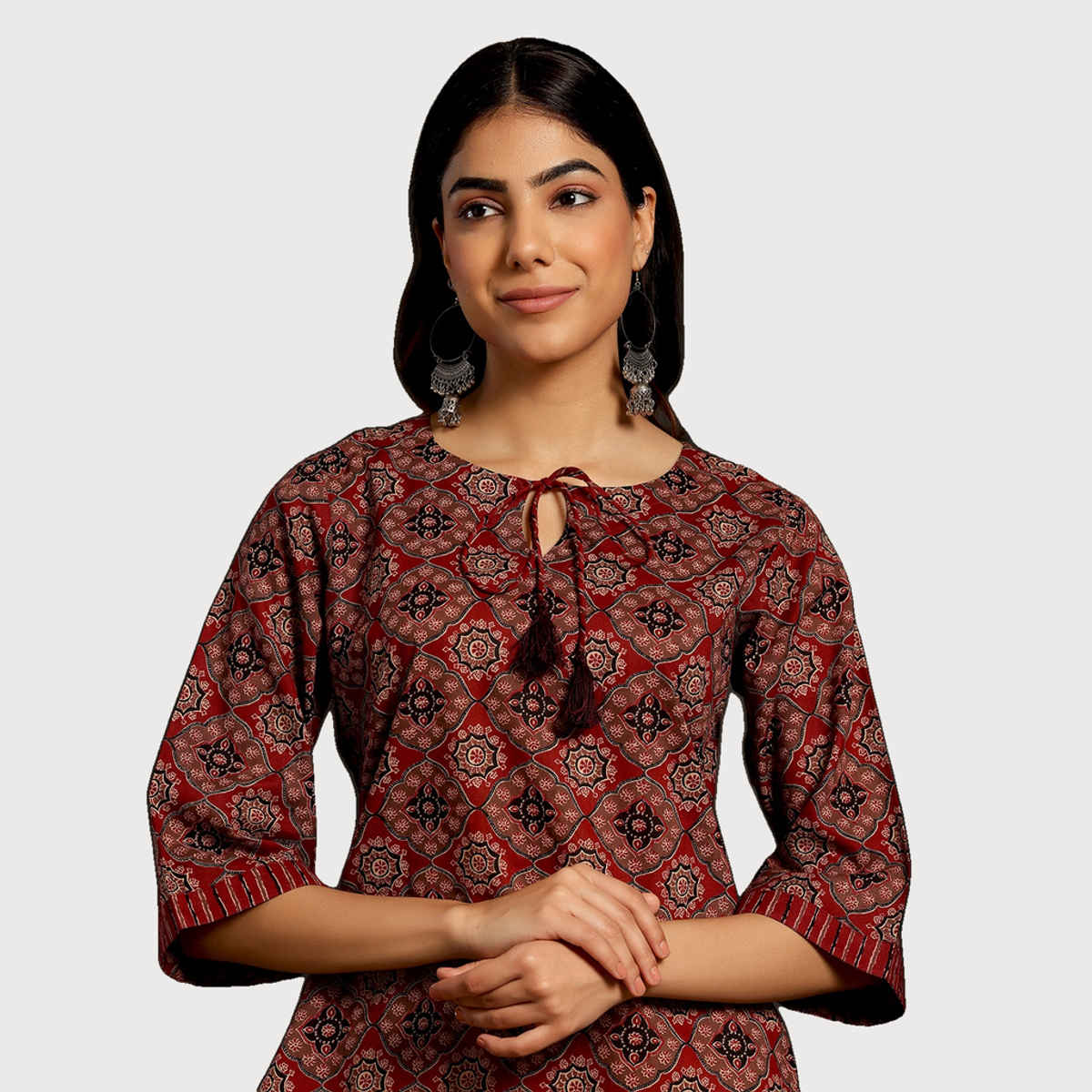 Libas Women Ethnic Motif Maroon Kurti With Flared Sleeves - 26844L