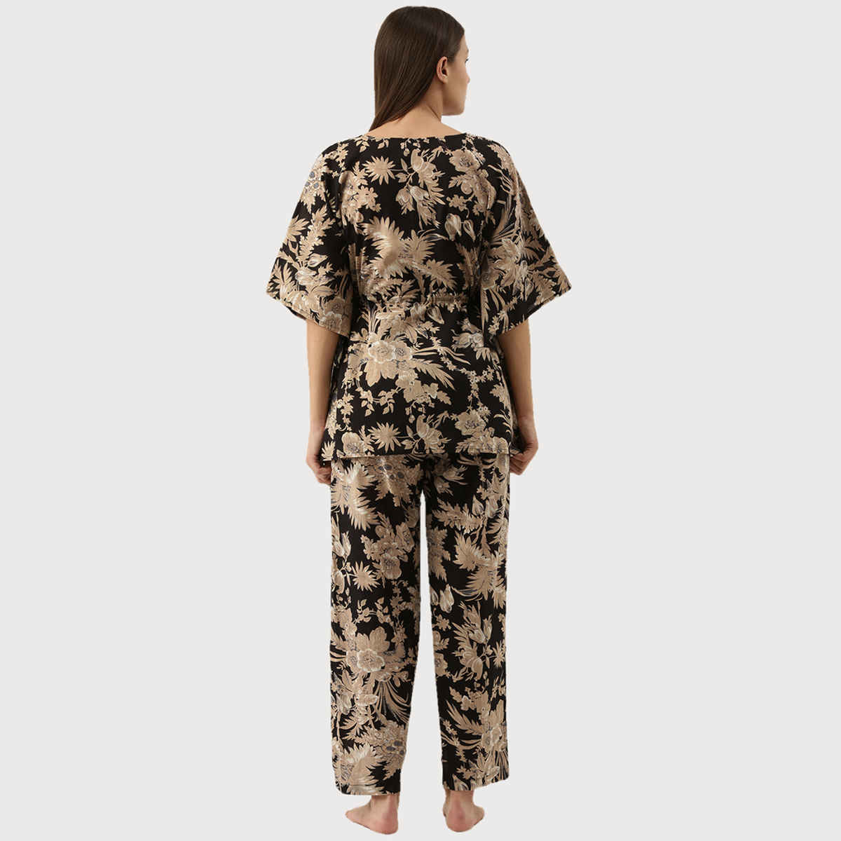 Sanskrutihomes Women's Pure Cotton Night suits | SE-KFP-001 | Black - S