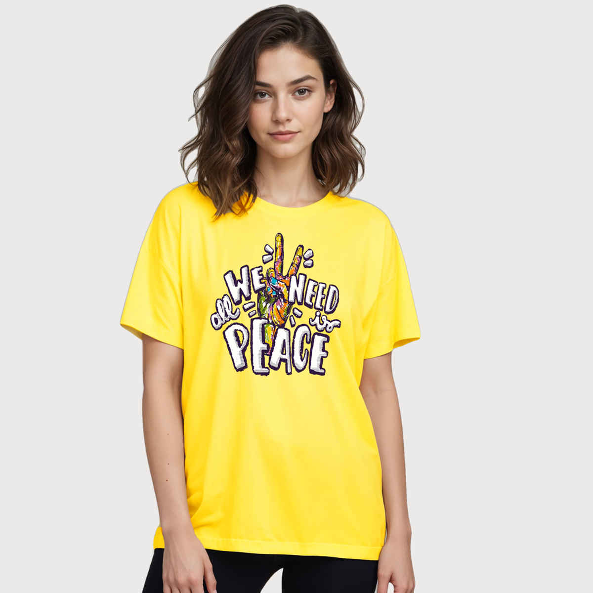 Smartees Womens Oversize Printed T-shirt | WW - 2056 | Lemon | S