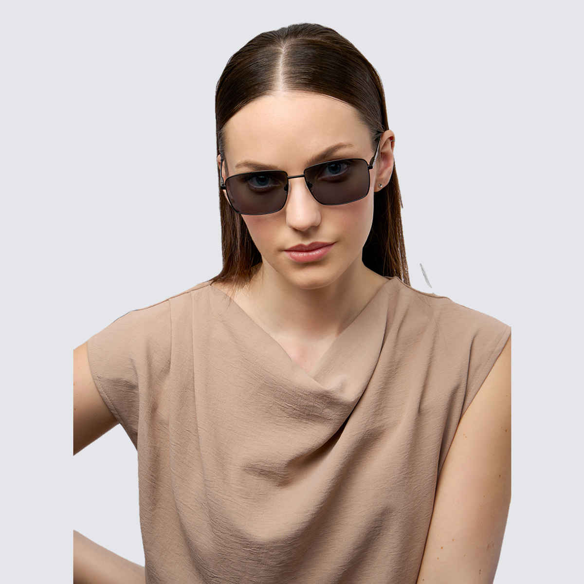 John Jacobs By Lenskart Unisex Solid Metal Rectangular Sunglasses | Black and Grey - Extra Wide