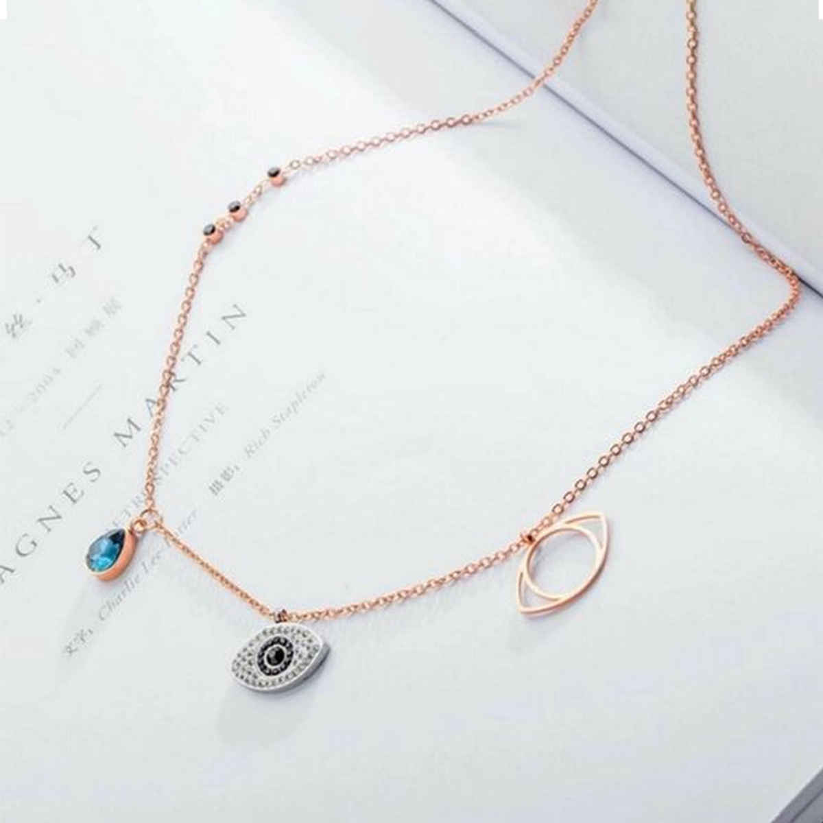 SALTY Sapphire Evil eye Necklace Pendant for Women and Girls| Anti-Tarnish | Rose Gold