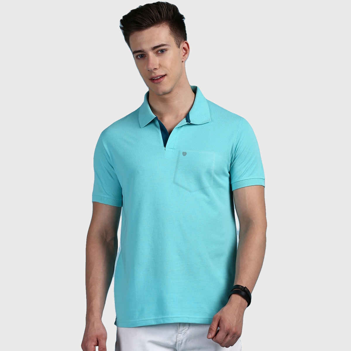 Lux Cozi Men's Solid Cotton Polo T-shirt with Pocket | Pool Blue - S