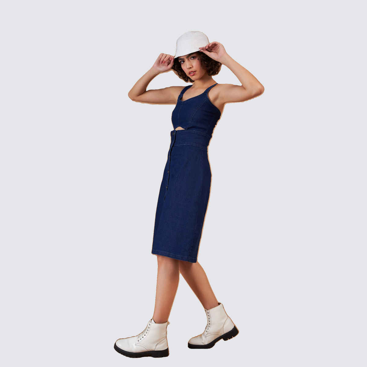 SASSAFRAS Women's Denim Wash Strappy Dress | Navy - M