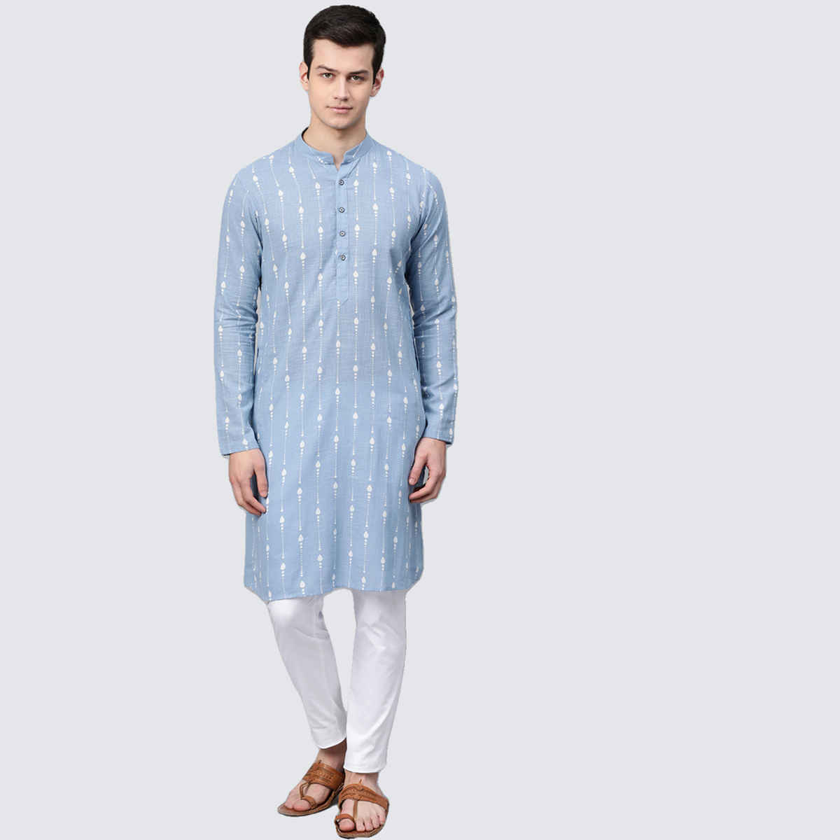 See Designs Men's Printed Straight Kurta | Blue - S