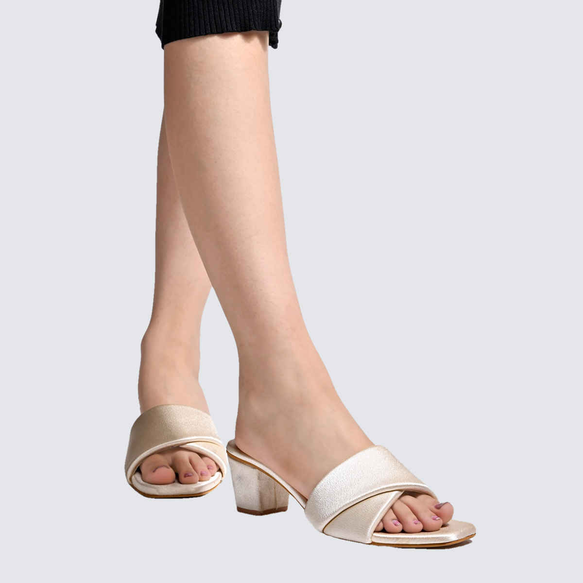 Shoetopia Square Toe Cream Block Heels For Women s | UK6