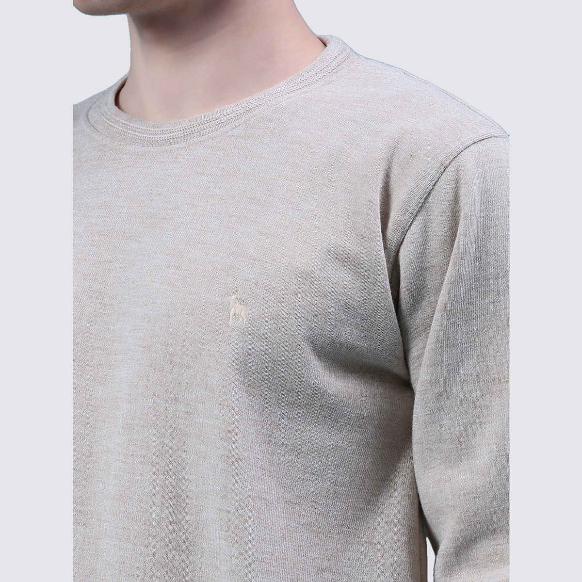 V-Mart Men's Solid Pentium Interlock Round Neck Sweater | Beige - XXL
