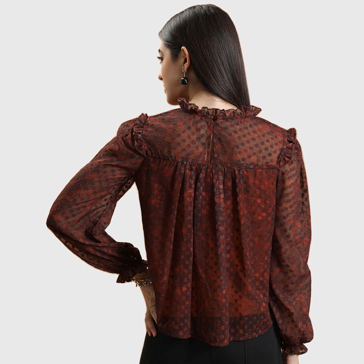 Tokyo Talkies Women's Smocked Blouson Top | Rust - S