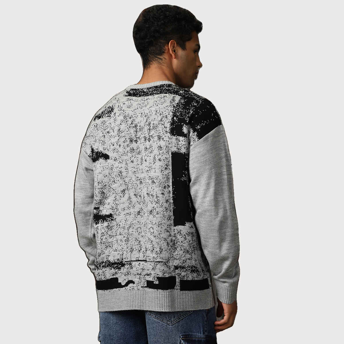 High Star Men's Abstract Pattern Relaxed Fit Pullover | Grey - M