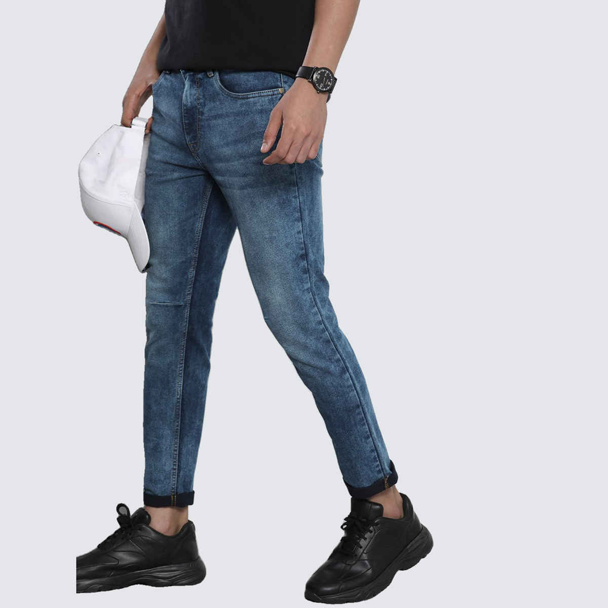 The Indian Garage Co Men's G-Colt Carrot Fit Solid Casual Jeans | Blue - 30