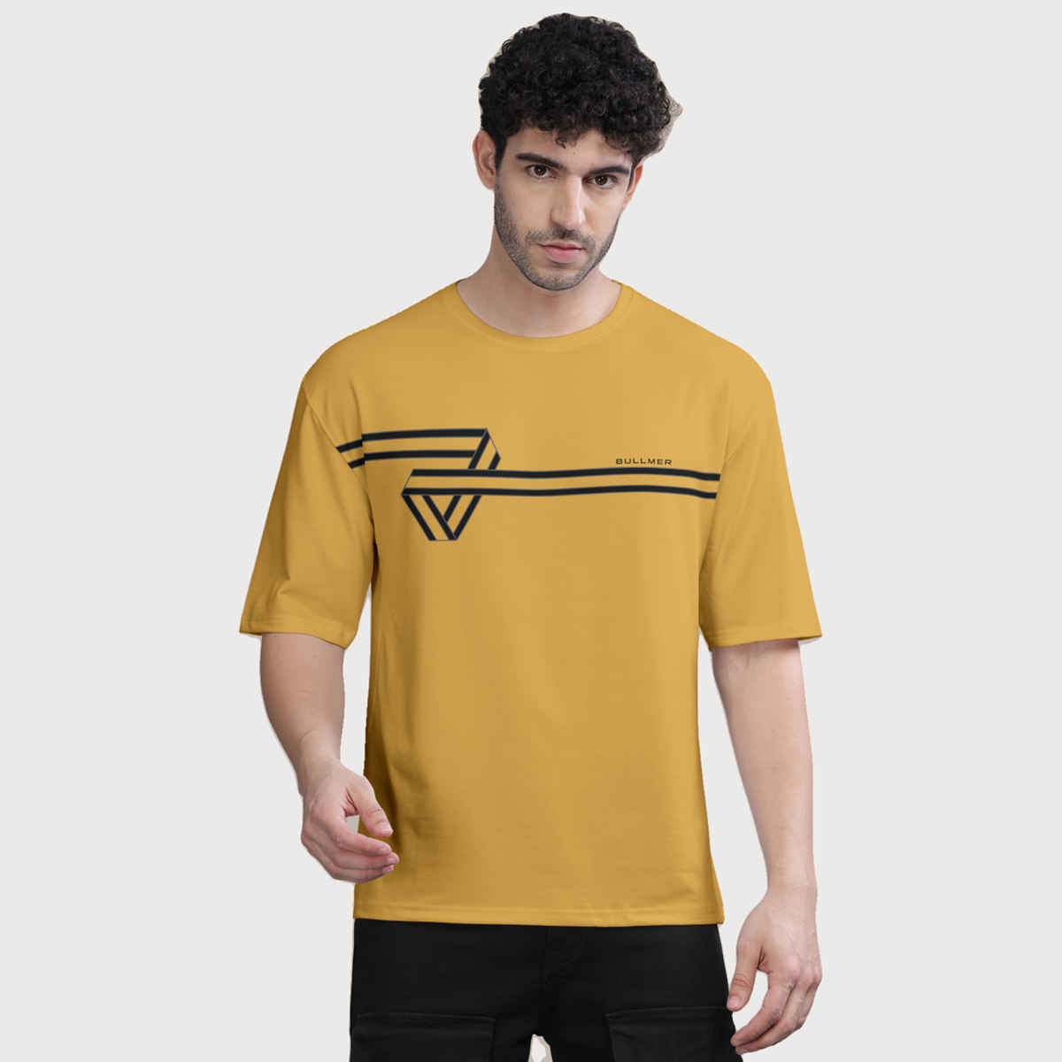 Bullmer Men's Oversized T-shirt Front Printed | Mustard | L