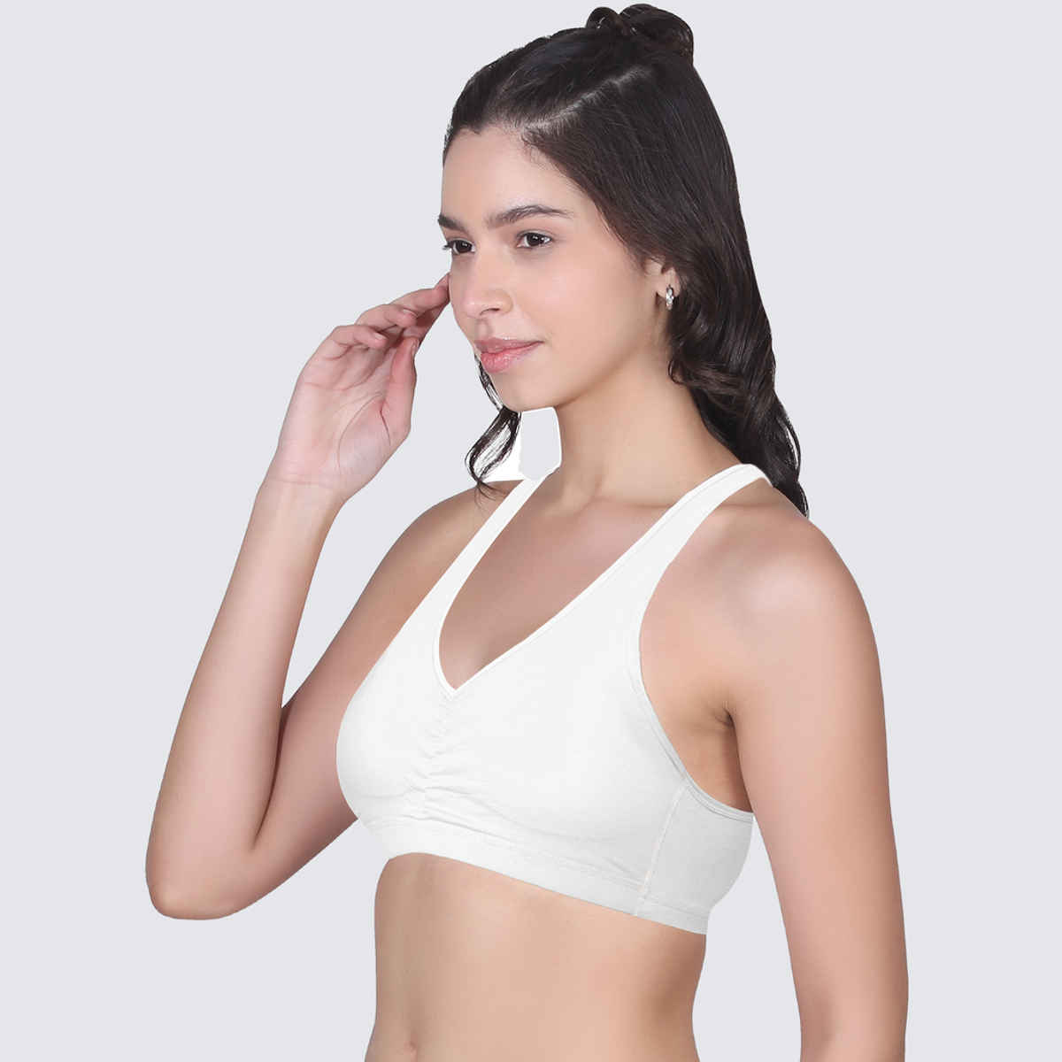 D'Chica Broad Strap Cotton Gym Bra For Women's | Removable Pads | White | L