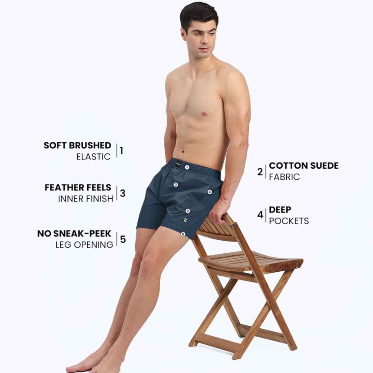 Freecultr Men s Silky Soft | All Day Boxer Shorts with Dual Deep Side Pocket | Blue - XXL
