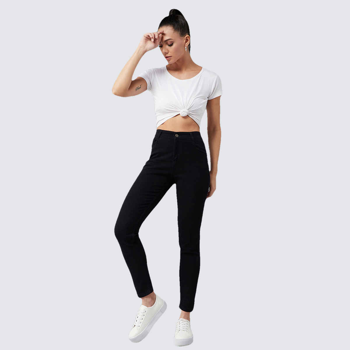 Miss Chase Women Skinny Fit High Rise Clean Look Regular Length Stretchable Denim Jeans | Black | 28