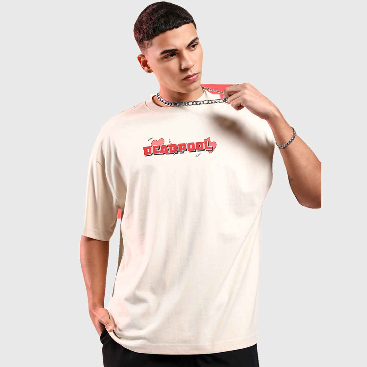Highlander Men's Marvel Deadpool Oversized Drop Shoulder T-shirt | Cream - XS