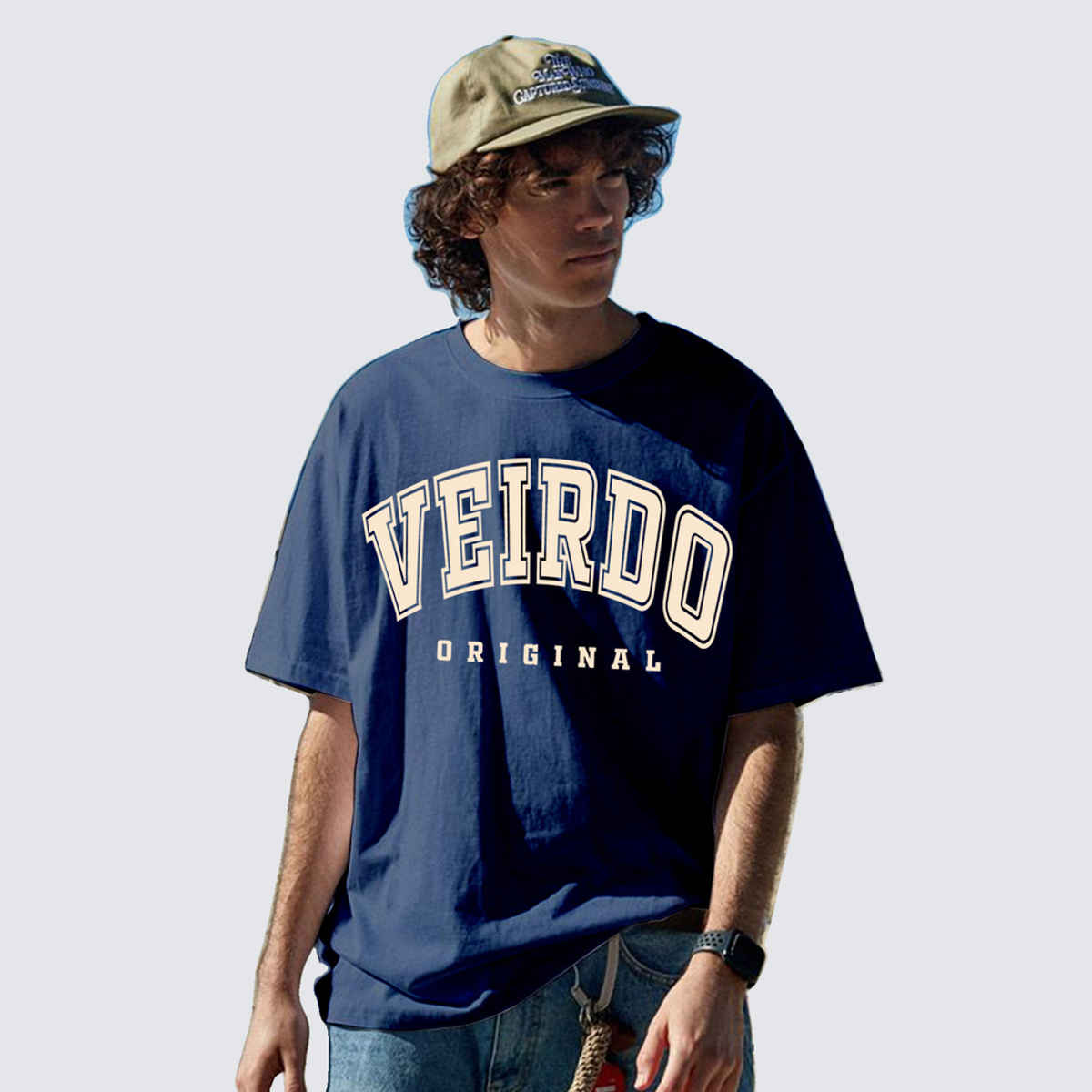 VEIRDO Men's Printed Oversized T-shirt | OS 100 VDORGNL NVY | Navy Blue - L