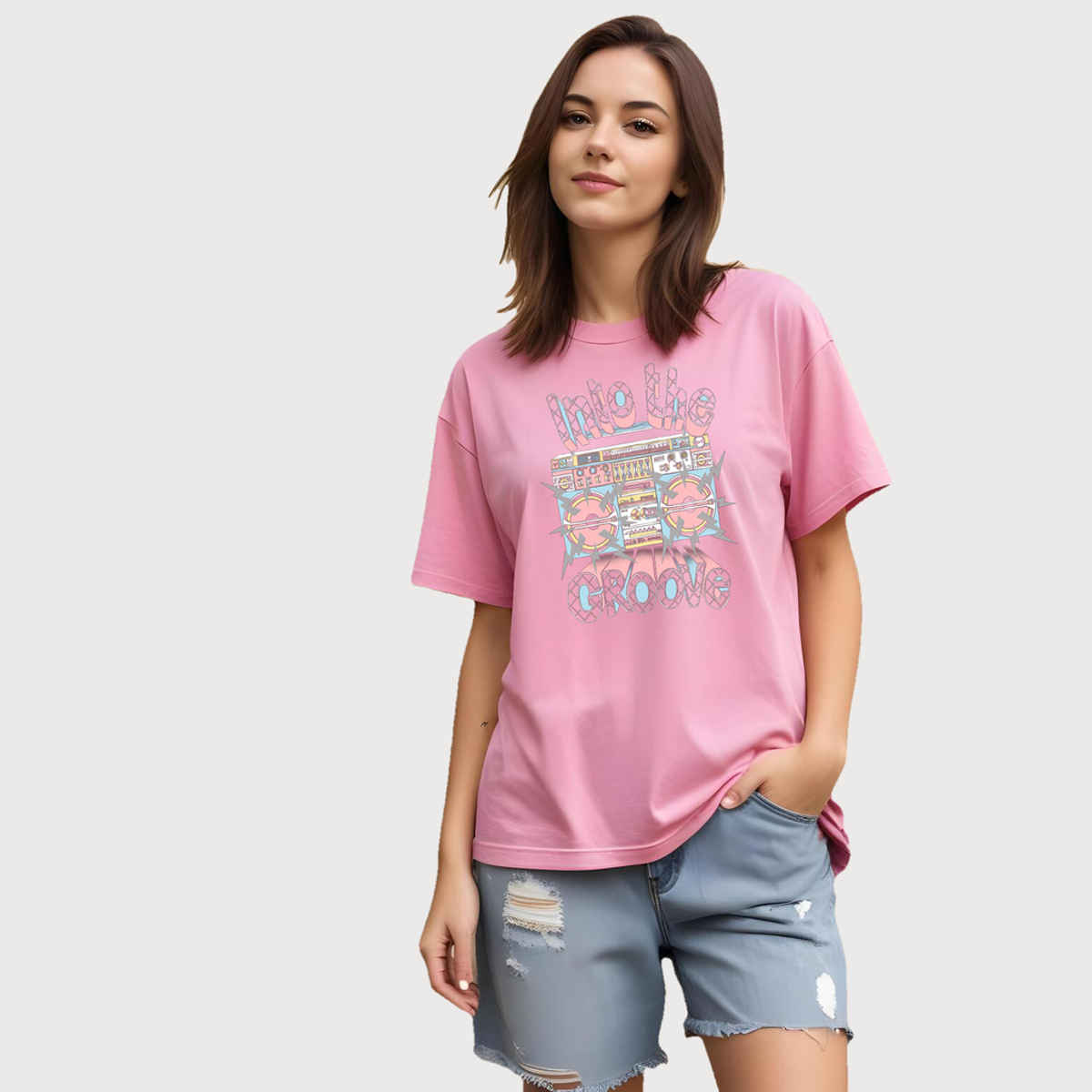 Smartees Womens Oversize Printed T-shirt | WW - 2043 | Pink | L