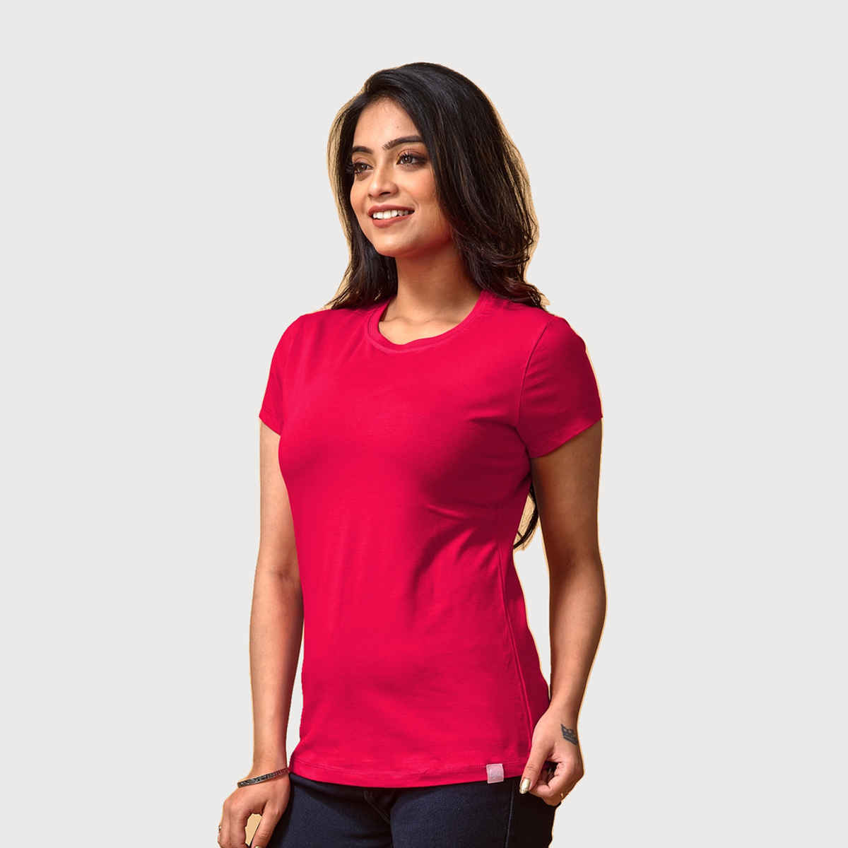 Lyra Women's T-shirt Round Neck Half Sleeve | Fuchsia - S