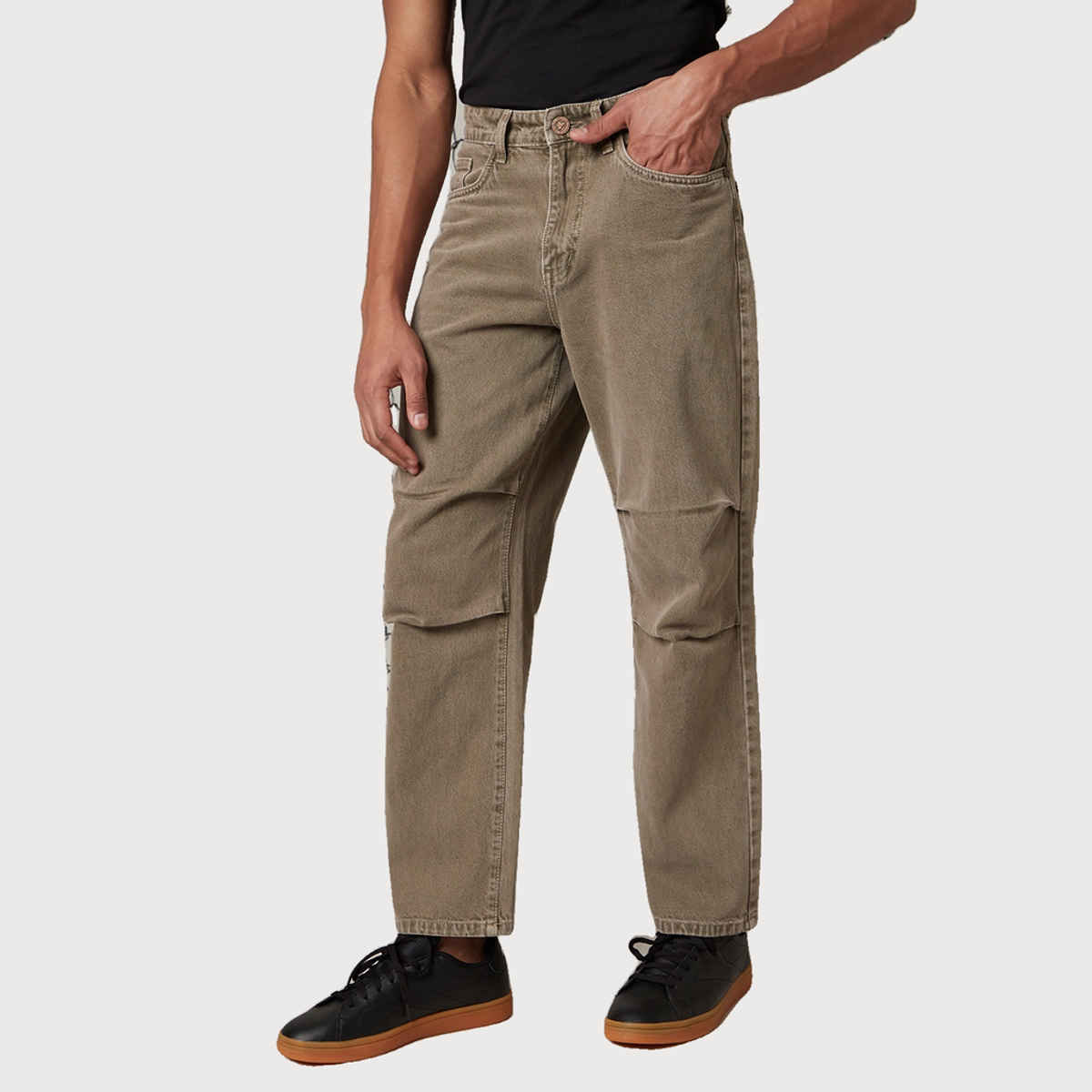 Hubberholme Men's Loose Relaxed Fit Light Parachute Detail Fade Jeans | Green - 34