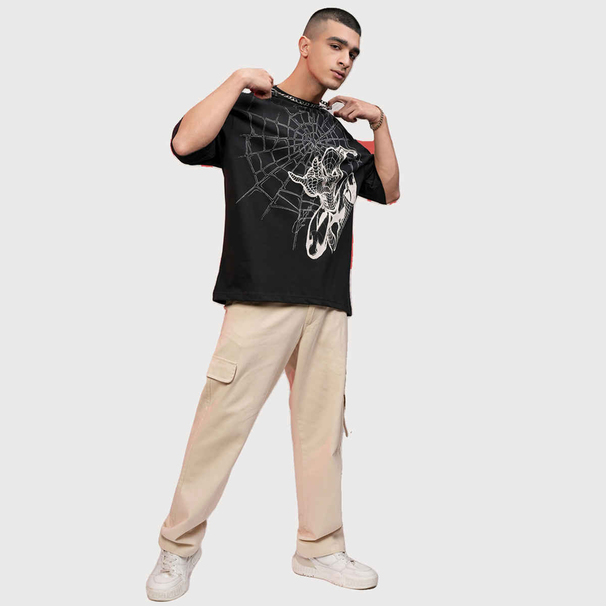 Highlander Men's Marvel Spider-Man Oversized Drop Shoulder T-shirt | Black - L
