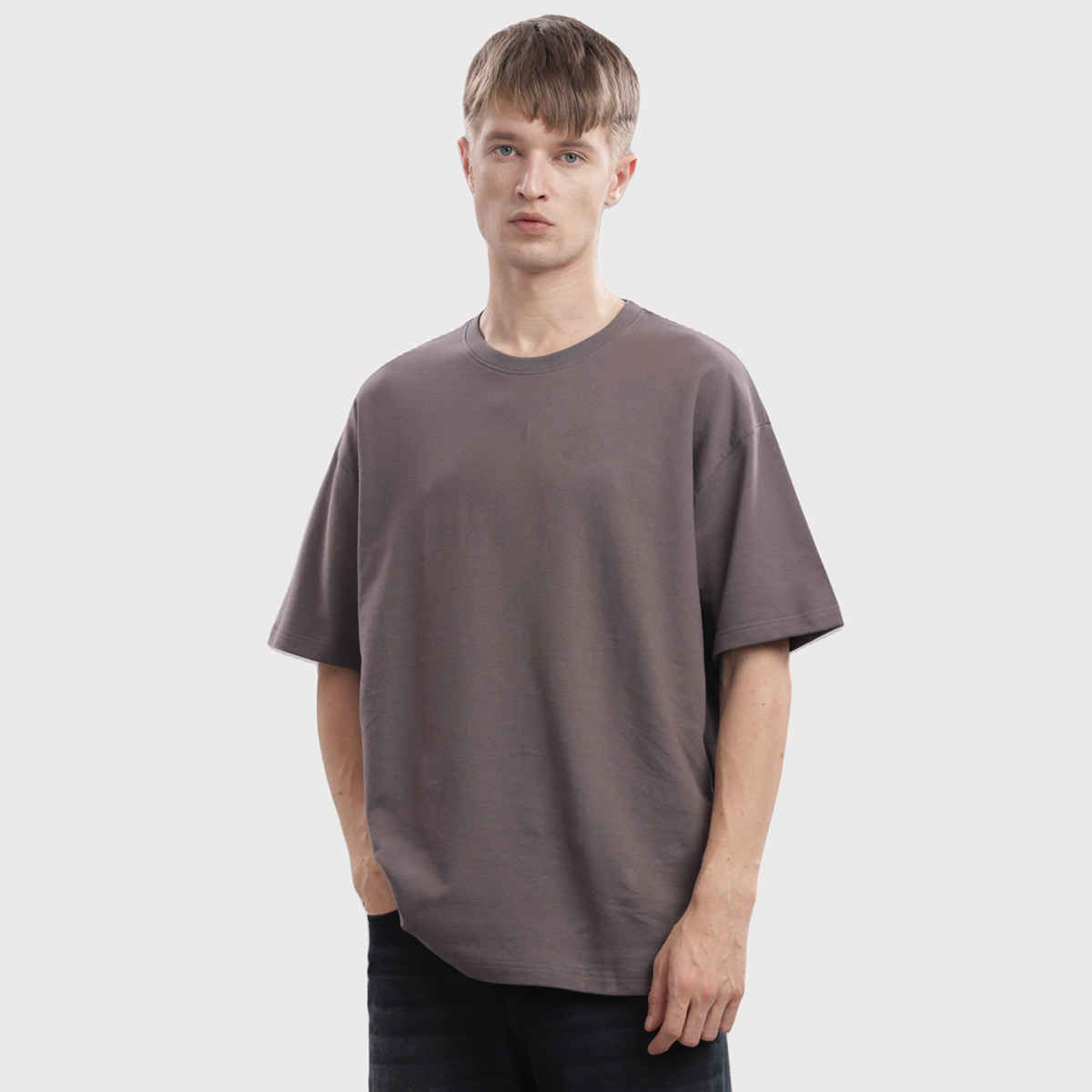 OUTLAWS Men's 100% Cotton Oversized T-Shirt | Half Sleeves | Round Neck | Grey - 2XL