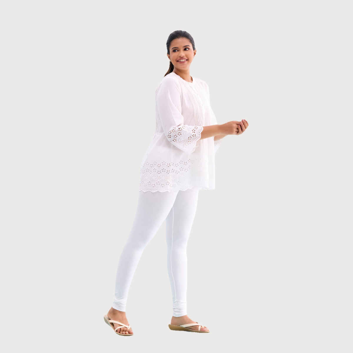 Go Colors Women's Solid Mid Rise Churidar | White - M