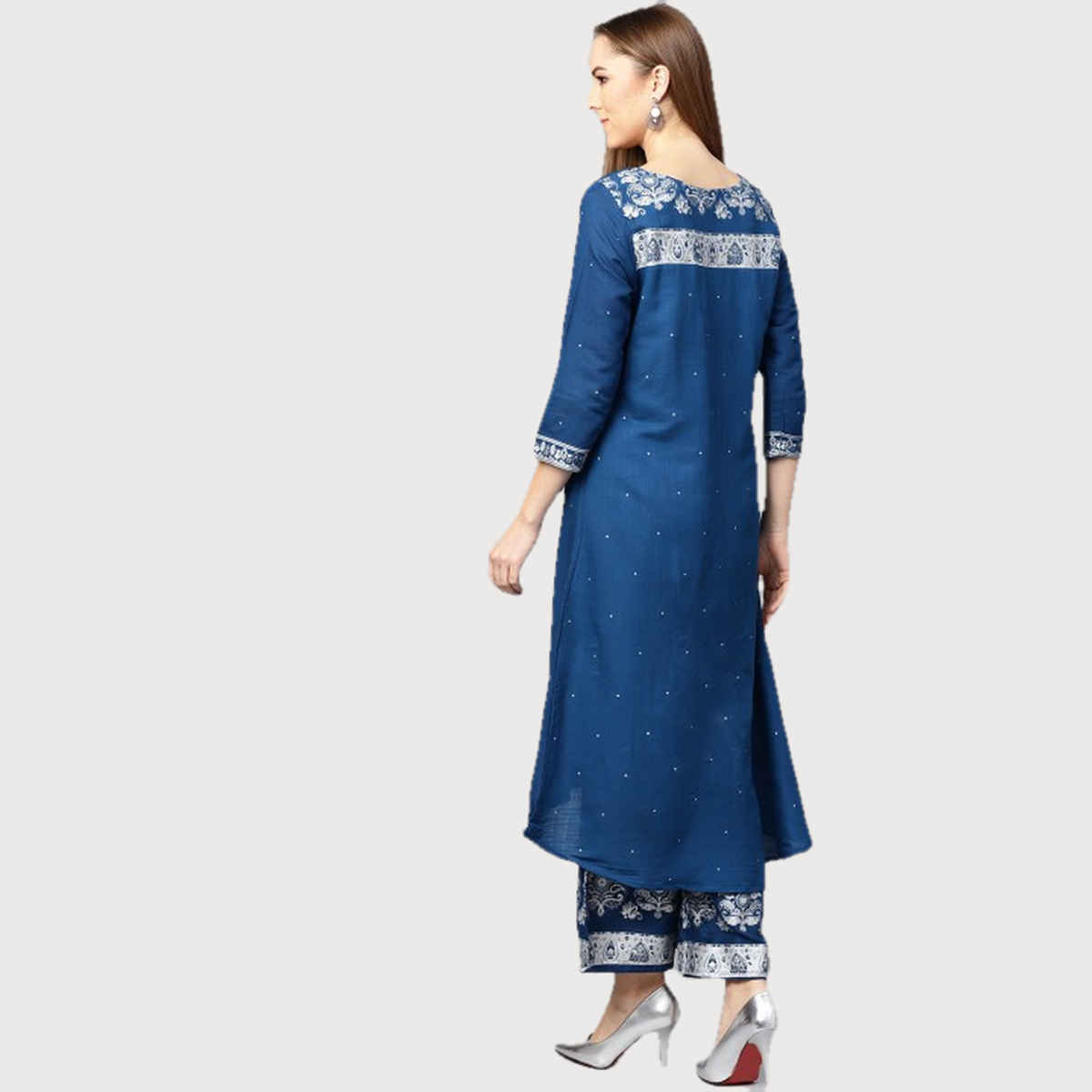 Ishin Women Embroidered Suit Set | KURPLKADE-141 | Blue - XXL