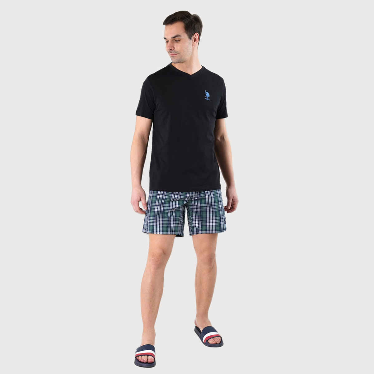 U.S. Polo Assn. Men's V-Neck Embroidered Logo Lounge T-Shirt | Black - L