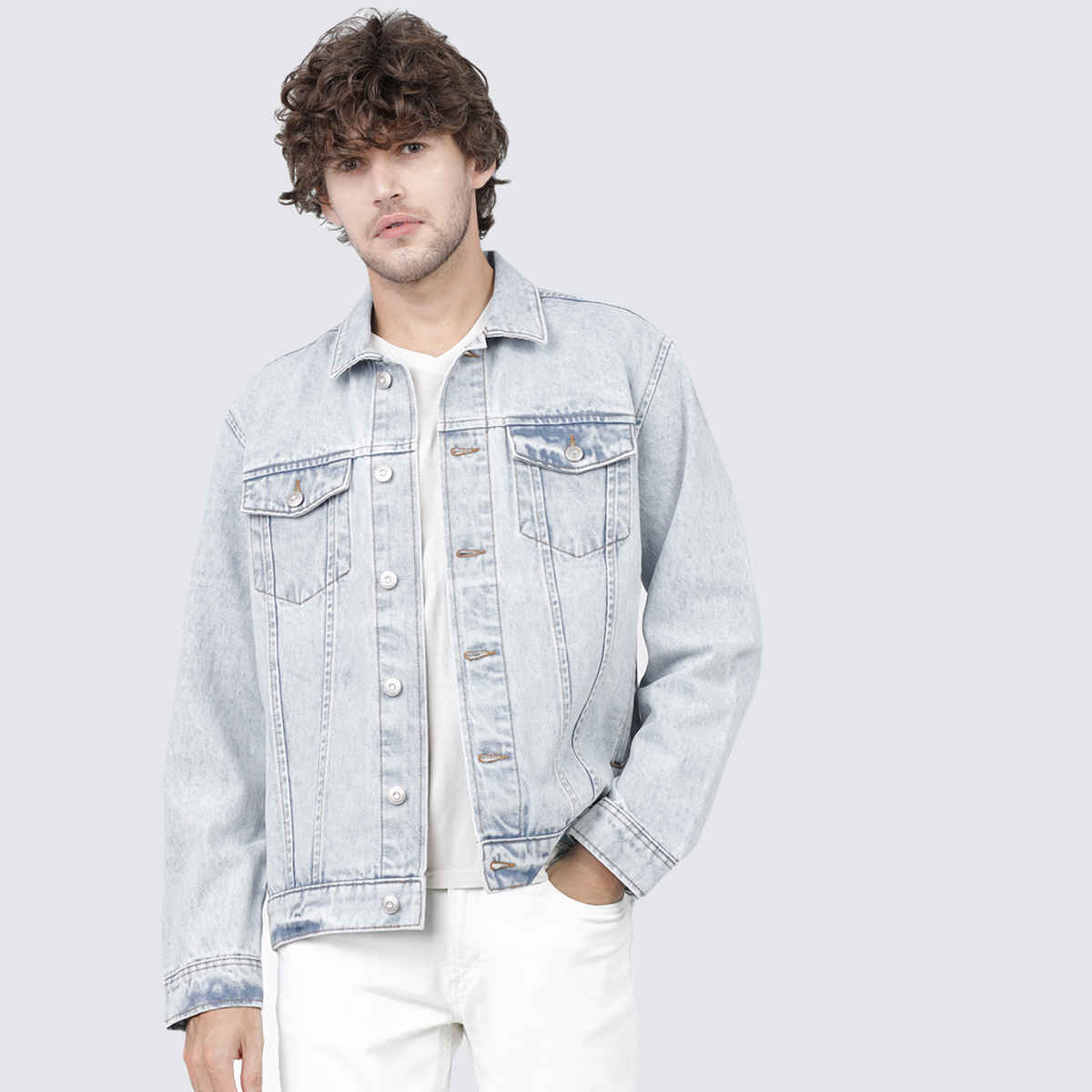 HIGHLANDER Men's Solidwashed Lightweight Denim Jacket | Light Blue - L