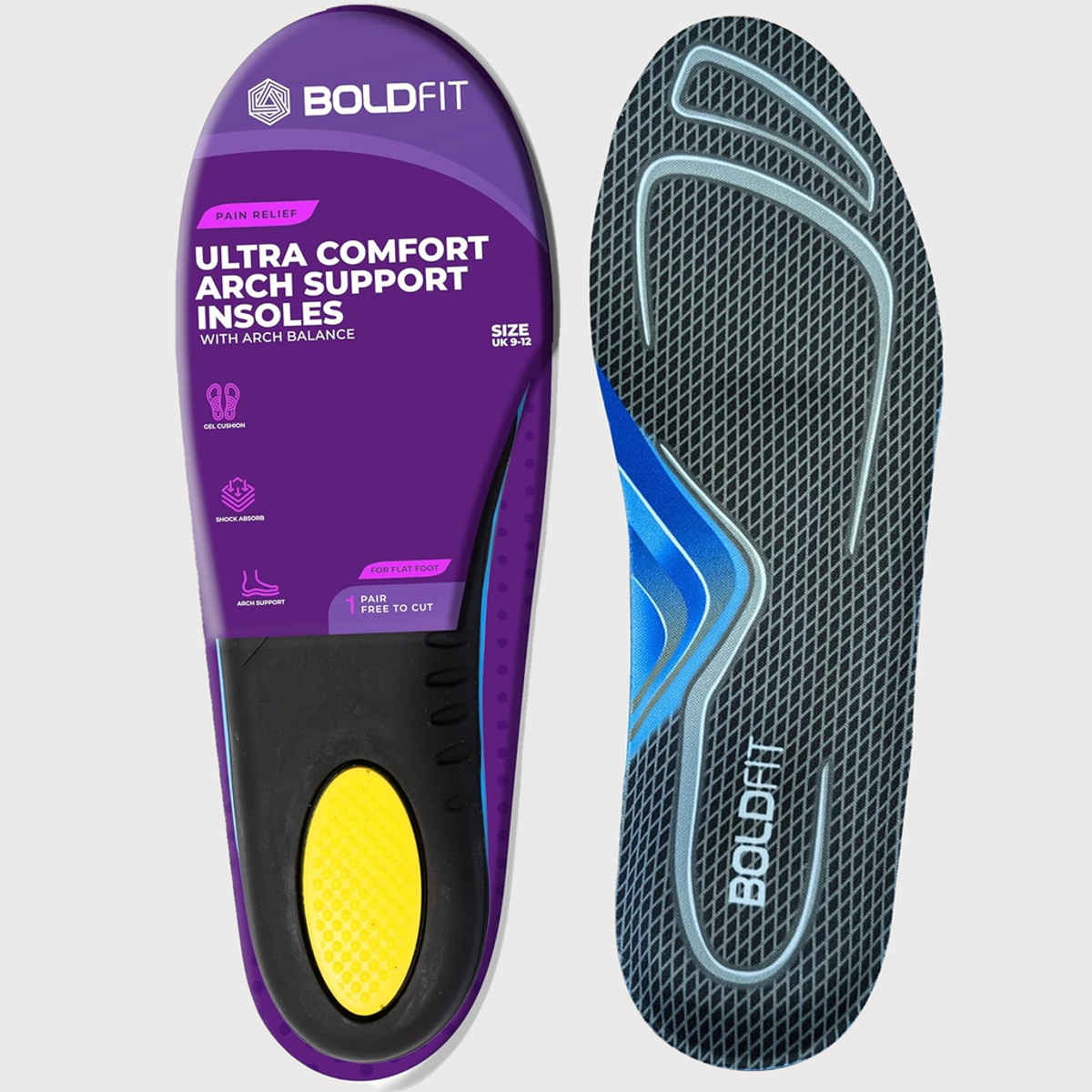 Boldfit Arch Support For Flat Feet Silicone Insole For Shoes | Unisex | UK 9 - 12