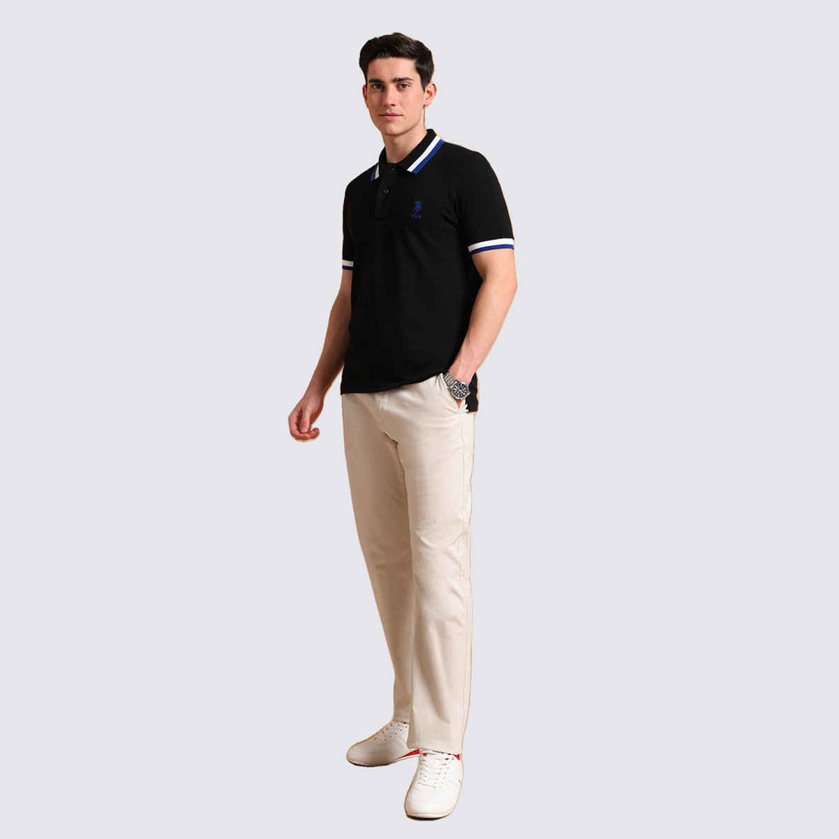 USPA Heritage Tipped Men's Polo T Shirt - Regular Fit - Black - XL