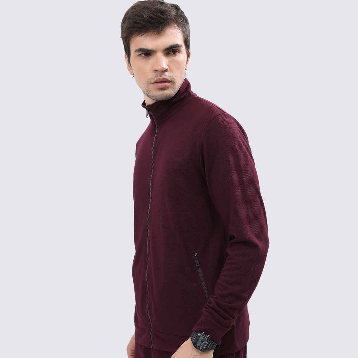 HIGHLANDER Men's Mock Neck Tailored Jacket | Burgundy - S