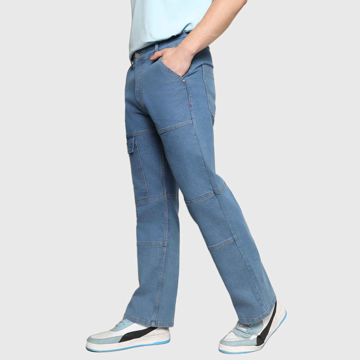 Campus Sutra Men's Panel Patch Pocket Denim Jeans | Blue - 36