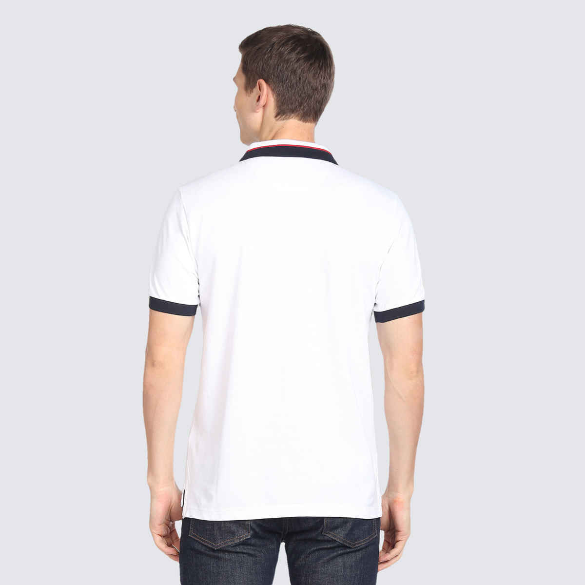 USPA Men's Printed Collar Cotton Polo T Shirt - Regular Fit - White - M