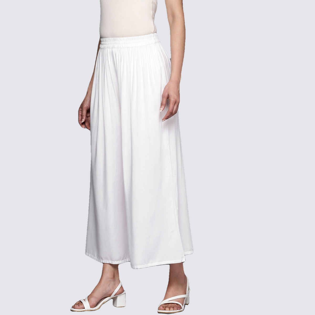 Libas Women White Soild Palazzos - Pl1452S