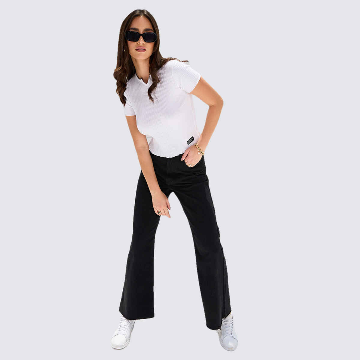 Styli Women's Crop T-shirt with Self Design | White - M