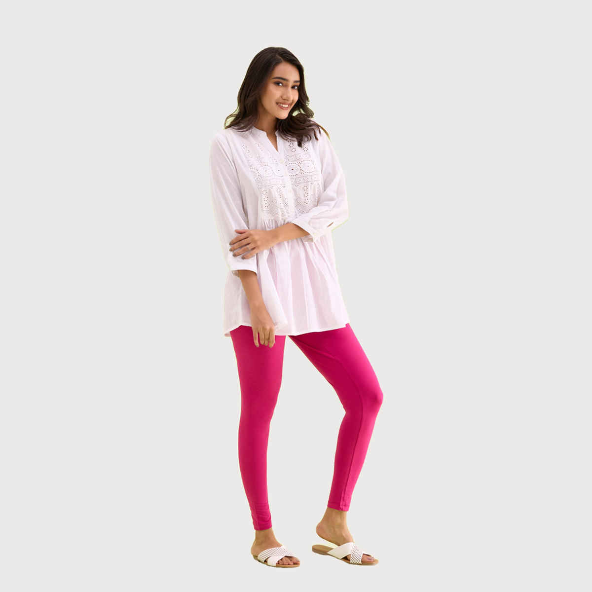 Go Colors Women's Solid Mid Rise Ankle Length Leggings | Dark Rose - S
