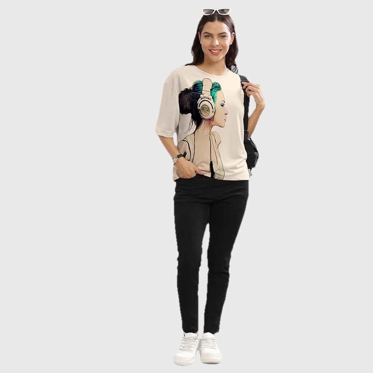 Hellcat Women's Beige Trendy Printed Crop Top | L