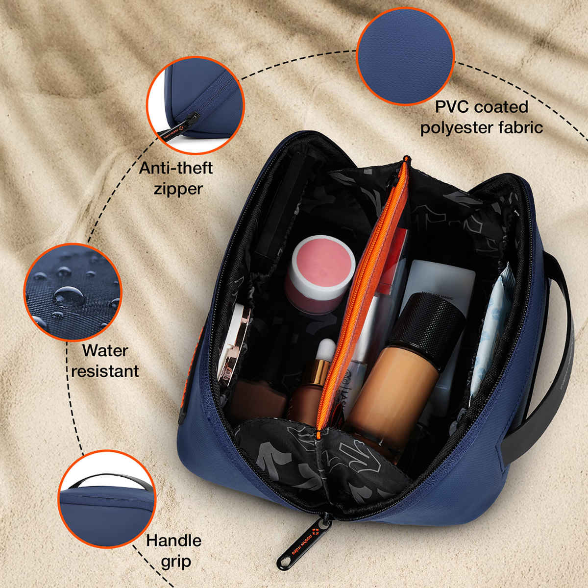 Nasher Miles 180 Toiletry Kit | Travel Cosmetic Bag with Handle & Compartments | Blue
