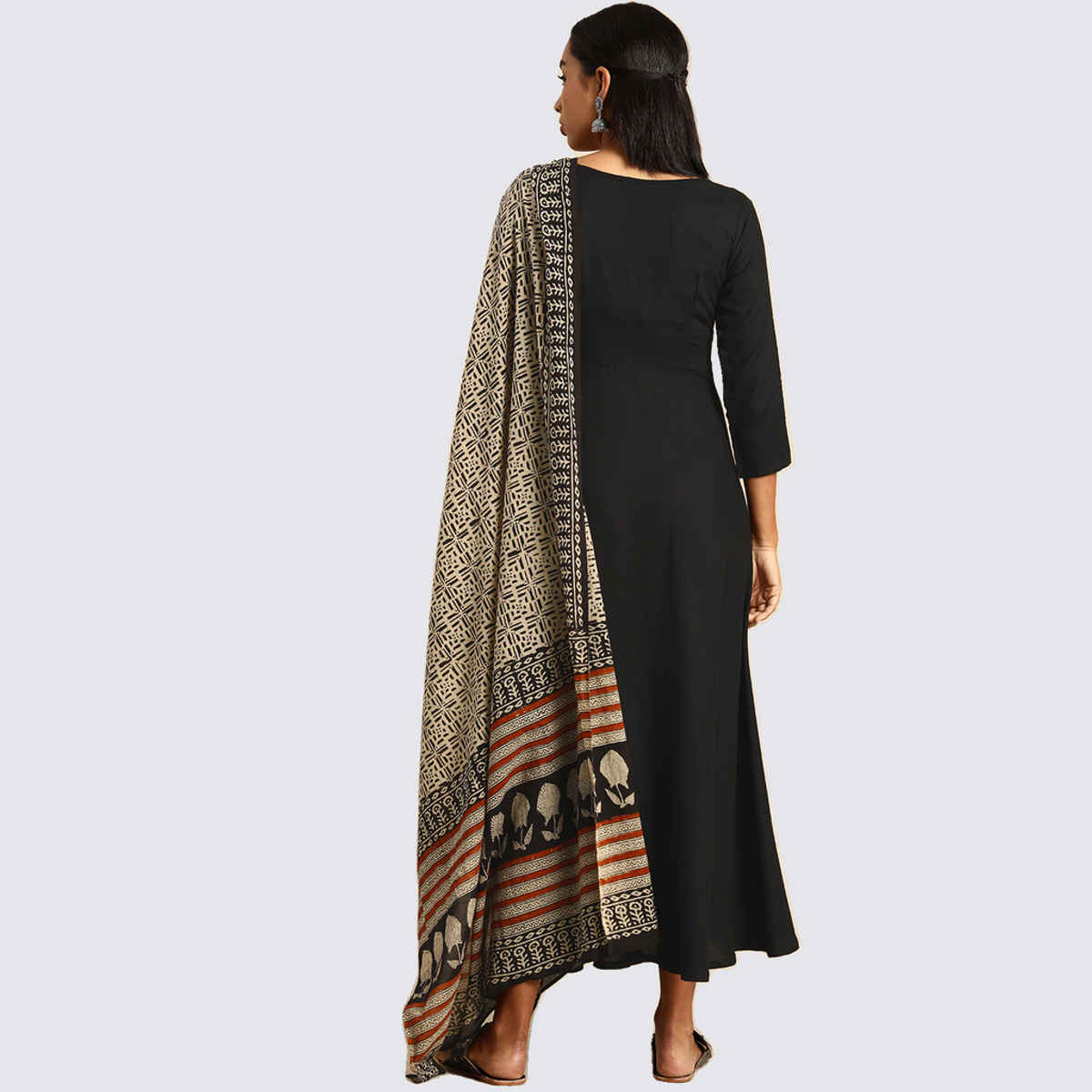 Janasya Women's Rayon Solid Kurta with Dupatta | SET327-KR-DPT | Black - L