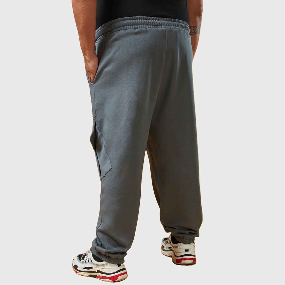 Bewakoof Men's Super Loose Fit Plus Size Cargo Joggers | Grey - 3XL