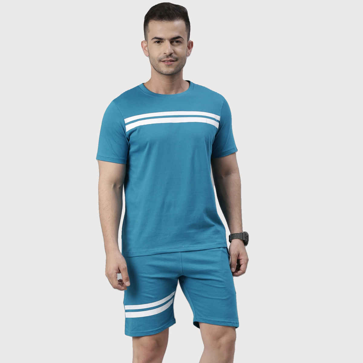 Bushirt Men's Cotton Co-ord Set | Bliss Teal Blue - M