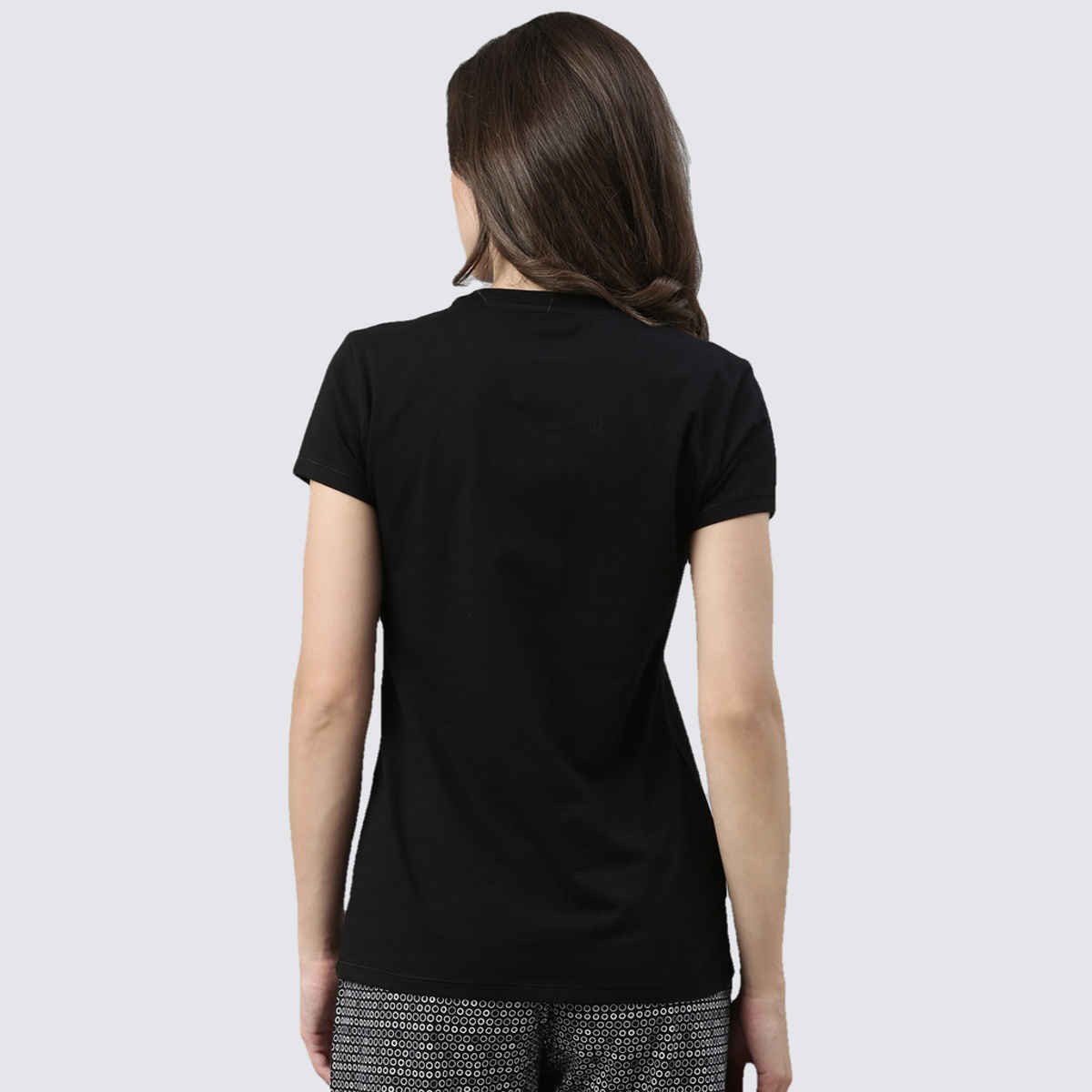 Enamor Women's E047 Basic Crew Neck Stretch Cotton Tee|Short Sleeves | Jet Black-S